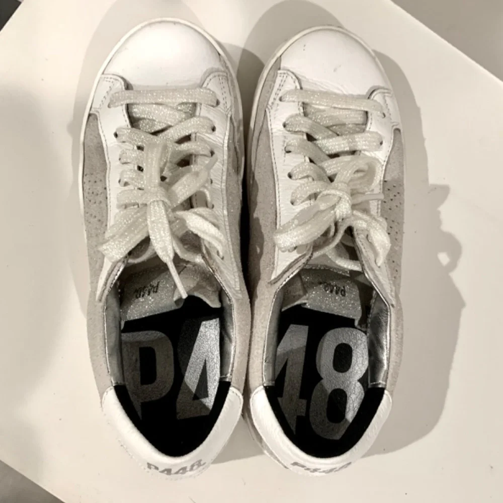 P448 John W Sneakers Softy White Glitter Laces Low-Top Shoes 38 US 7.5 8
